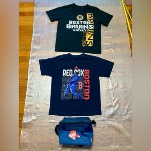 Bruins & Red Sox T-Shirts Youth - Size 12/14 & Red Sox Lunch Box - Brand New